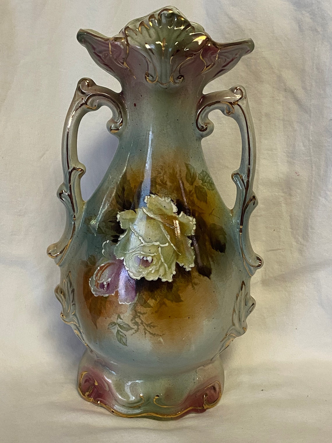 Antique Royal Fenton Floral Motif Double Handle Vase Fenton Etsy