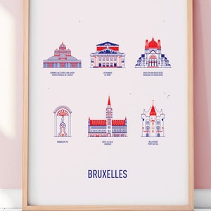 Poster Brussels A3 screenprint - blue + red -  11.4 x 16.5 in - A3 - Clouds