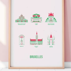 Poster Brussels A3 screenprint - green + pink -  11.4 x 16.5 in - A3 - Clouds