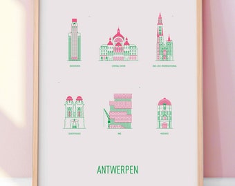 Antwerp poster  A3 screenprint -  11.4 x 16.5 in - A3 - Pink/green