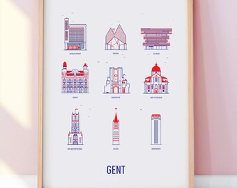 Poster Gent A3 screenprint - Blue + Red -  11.4 x 16.5 in - A3 -