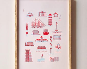 Lange Nelle, Ostend poster A3 -  11.4 x 16.5 in - A3 - North sea - lighthouse