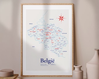 Map Belgium A3 screenprint -  11.4 x 16.5 in - A3 - grey