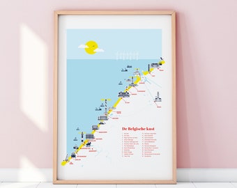 A3 poster Belgian coast -  11.4 x 16.5 in - A3 - North sea - lighthouse - Pantone colours