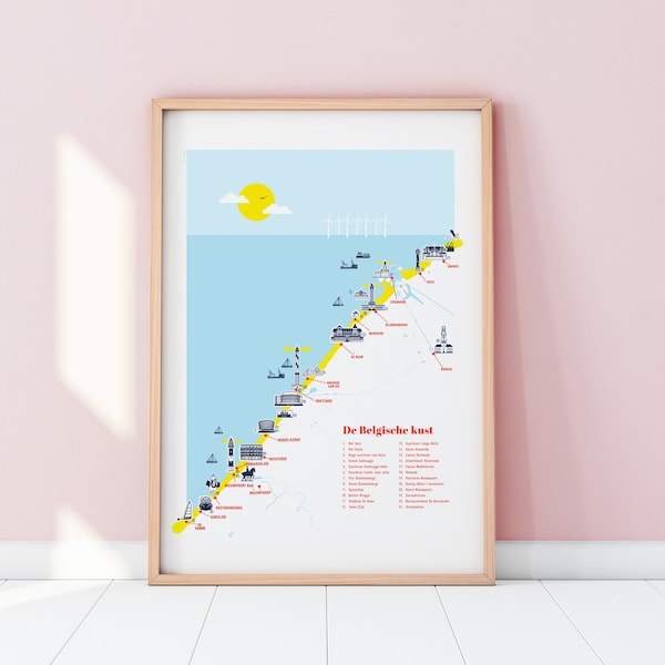 A3 poster Belgian coast -  11.4 x 16.5 in - A3 - North sea - lighthouse - Pantone colours