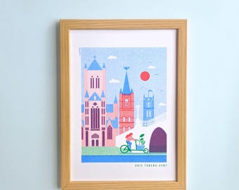 A5 poster Tree towers riso print  -  21 cm x 14,8 cm