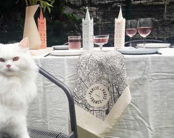 Paris - tea towel map Paris - zwart - fluo red