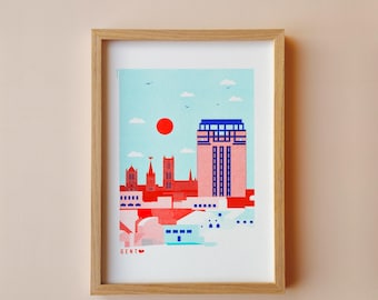 A4 poster the Rooftops of Ghent riso print  -  21 cm x 29,7 cm