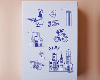 Postcard Oh lala Gent blue - riso print + envelope