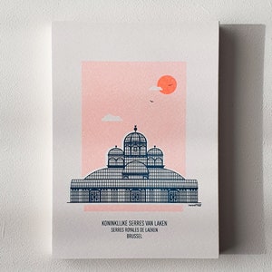 Carte postale Serres royales, Bruxelles - risographie
