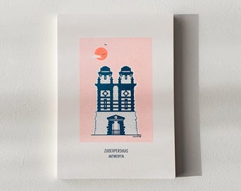 Postcard Zuiderpershuis, Antwerp - risoprint + envelope