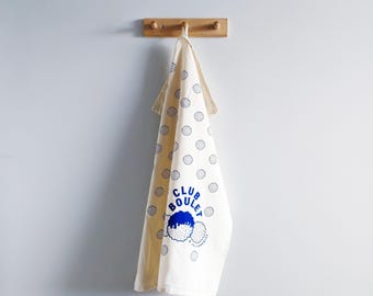 Tea towel Club Boulet - blue - fluo red - screenprint