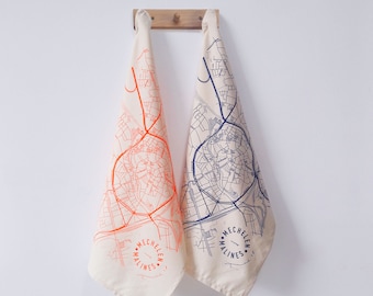 Mechelen - tea towel map Mechelen - blue - fluo red