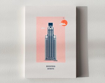 Postcard Boerentoren, Antwerp - risoprint + envelope