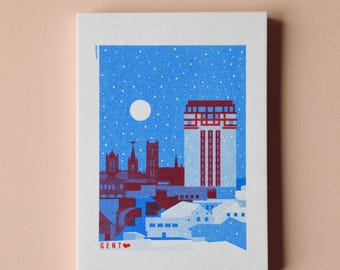 Postcard Ghent winternight - riso + envelope