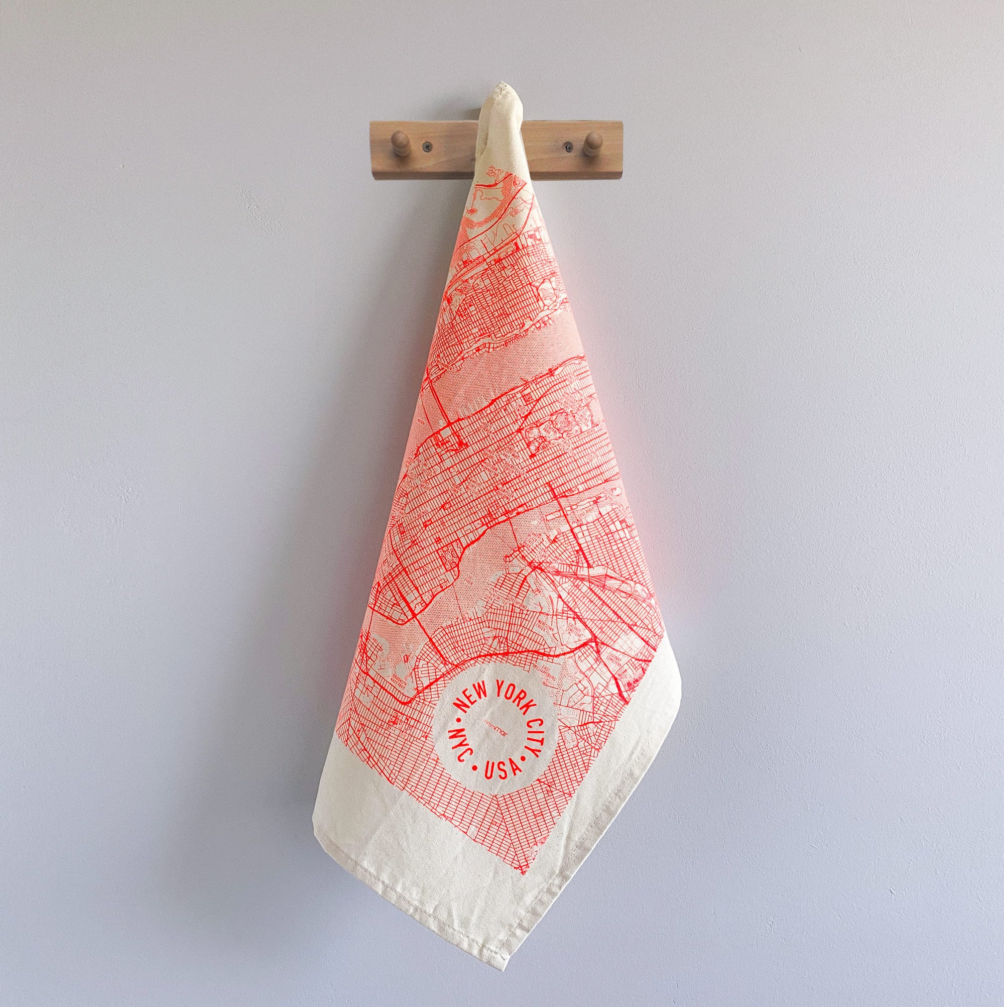 NYC Tea Towel Tea Towel Map New York City Fluo Red Kitchen Towel Etsy