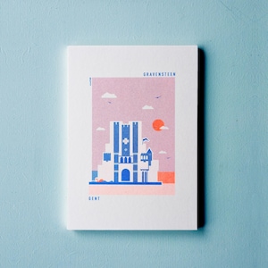 Postal Gravensteen Gante - risoprint + portada