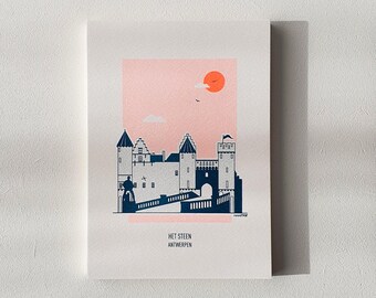Postcard Het Steen, Antwerp - risoprint + envelope