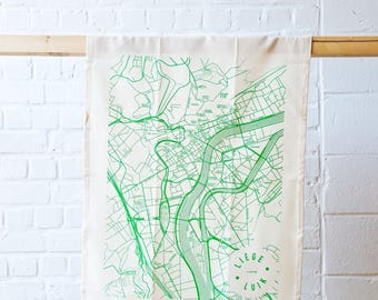 Liège - tea towel map Liège - blue - vert