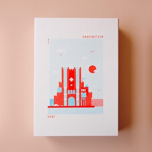Postal Gravensteen Gante roja + agua - risoprint + cubierta