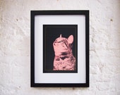 Cat print - Glow in the dark - Kitty Looks At The Stars - Cat lover gift - Cat Art - Cat decoration - Screen print cat - 11.4 x 16.5 in - A3