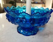 EAPG Vintage Turquoise Aqua Blue Glass Bowl Boho INDIE Pedestal Dish Candlestick Holders Shabby Chic Gift Bathroom Vanity Decor Fenton Glass
