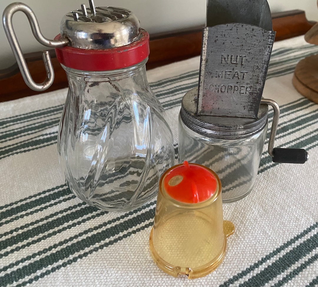 Pair HAZEL Atlas Glass Nut Grinders Vintage Baking USABLE Kitchenware