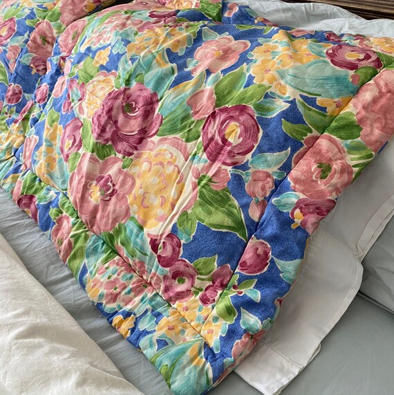 Pair No Iron QUILTED Pillow Shams Vintage Tropical Floral STANDARD