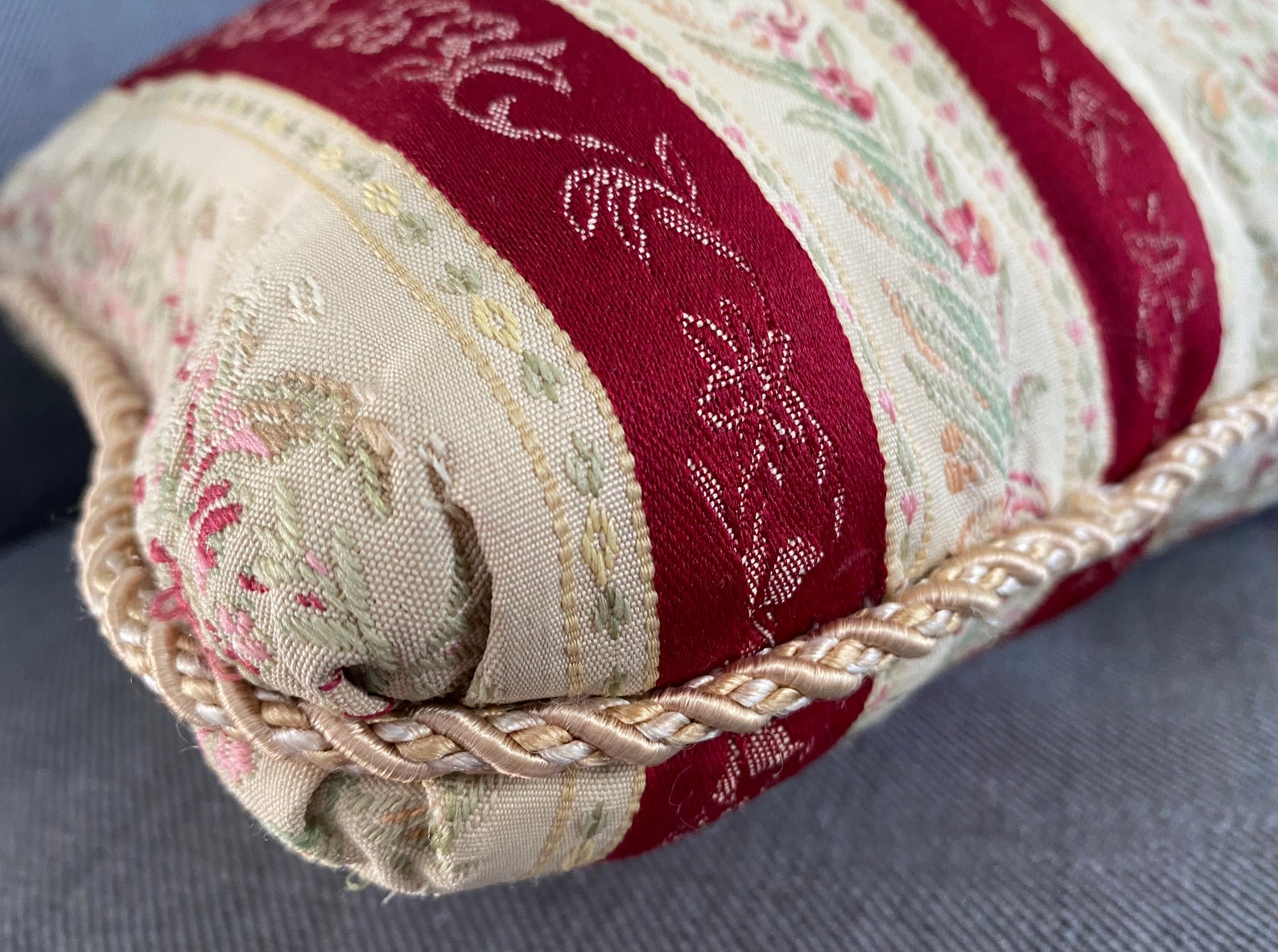 Custom FRENCH Boudoir Pillow Vintage Ecru Red Upholstery Silk Etsy