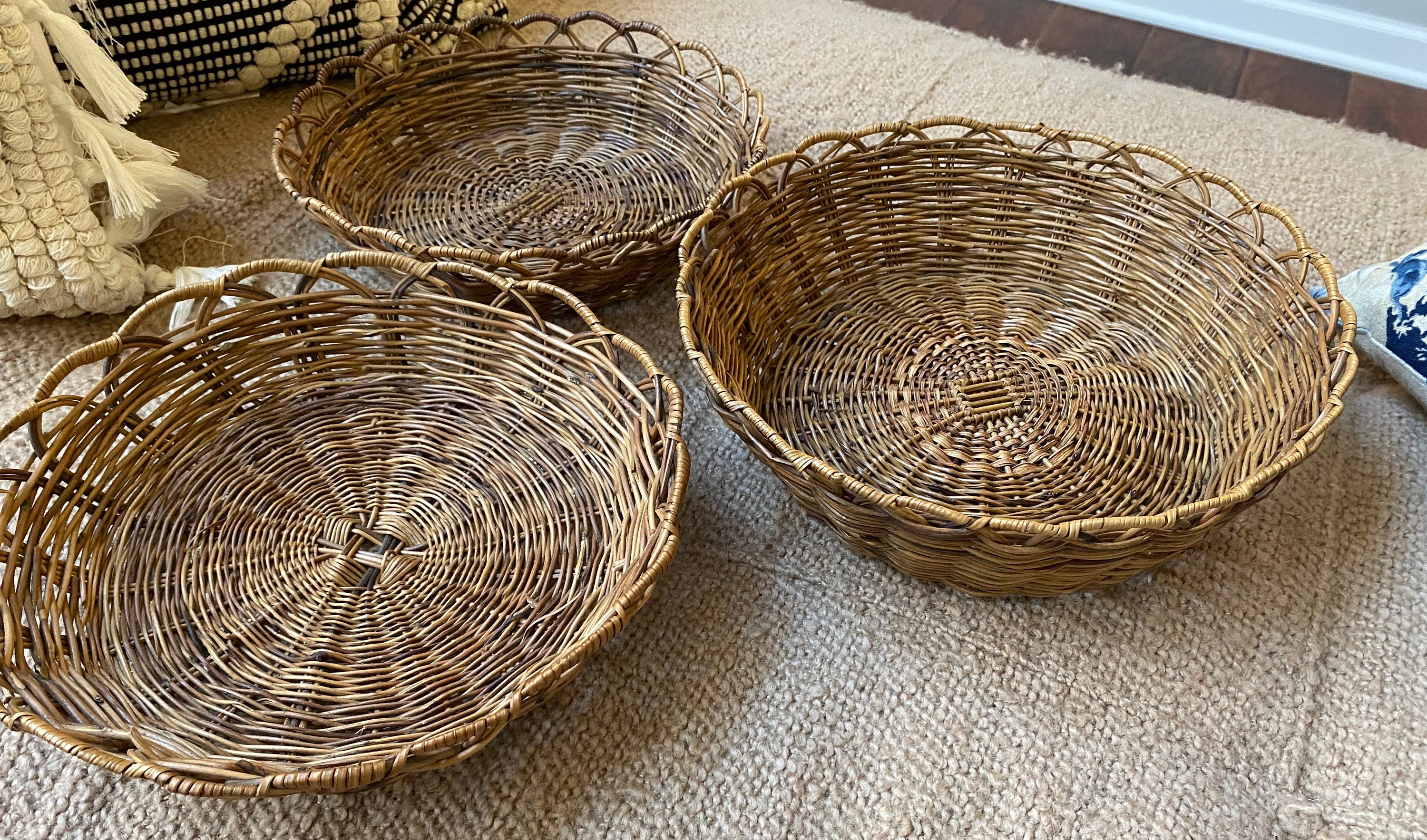 Set 3 NESTING Sweet Grass Baskets Vintage Round Hand Woven Etsy