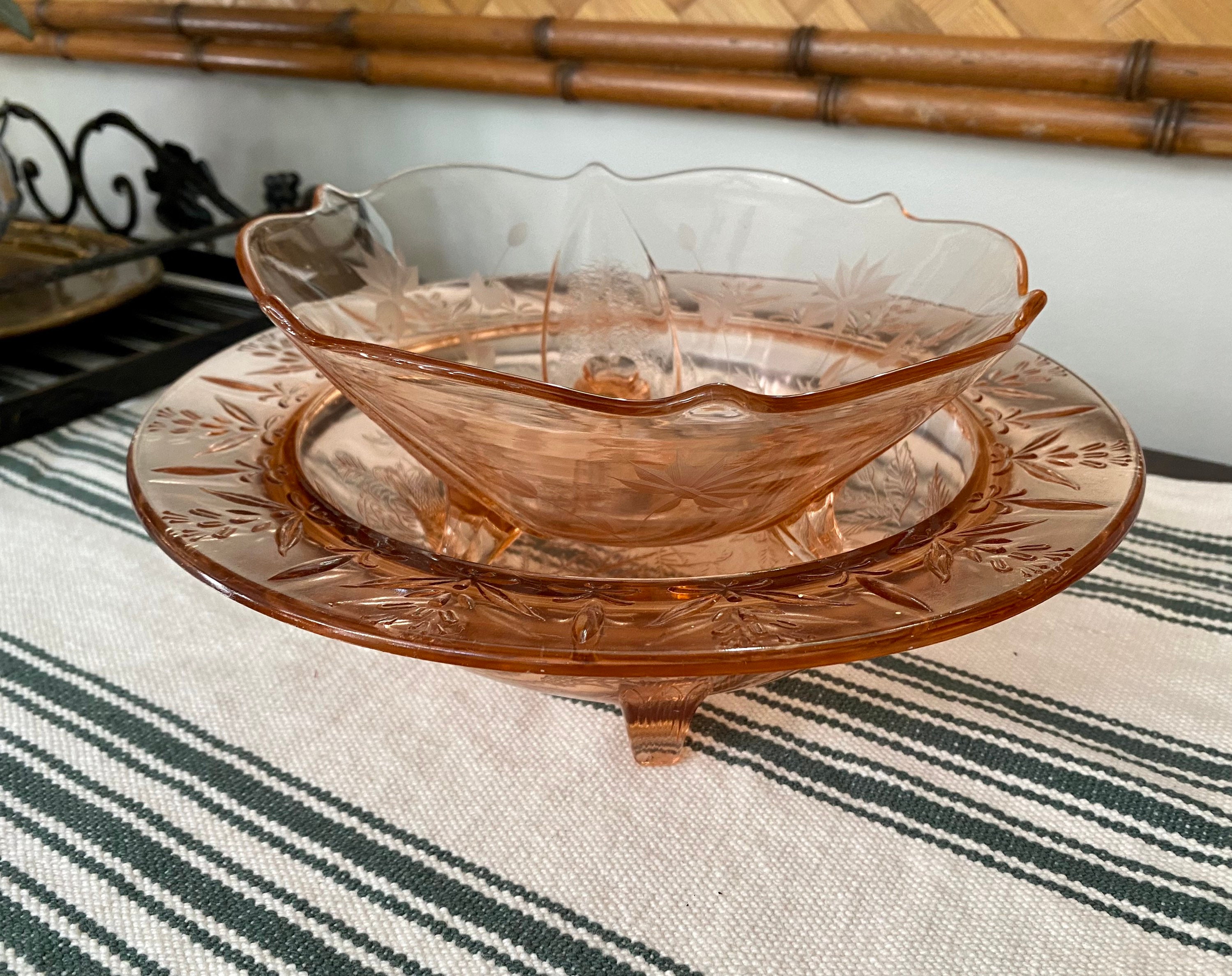 Mid Century Set 4 PEACHY Pink EAPG Glassware Depression ETCHED ...