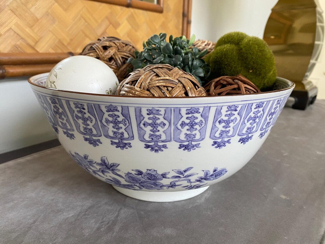 Rare XLG Purple Transferware Centerpiece Bowl CHINOISERIE Decor Modern ...