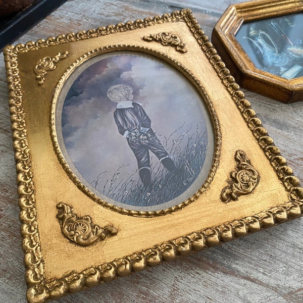 Gilded Ornate WOOD Wall Frame 1950s Hollywood Regency Gold Oval 8 x 10 Photo Artwork Picture Display Italian Florentine WEDDING Gallery Gift