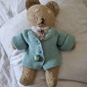 Antique 1945 German Teddy Bear old big teddy w knitted jacket honey gold bear collectors plush toy stuffed brocante Shabby children&#39;s toy