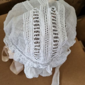 Antique French White Lace Baby Bonnet