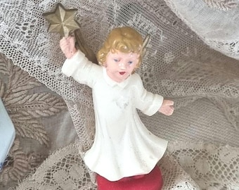 Adorno navideño vintage con plumas de ángel alemanas para árbol de Navidad