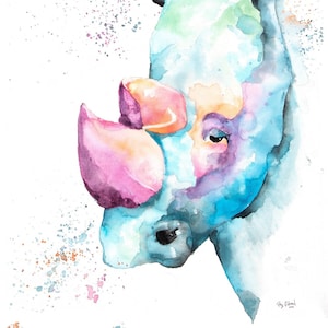 Whimsical, Printable Watercolor Art, Rhino, Digital File