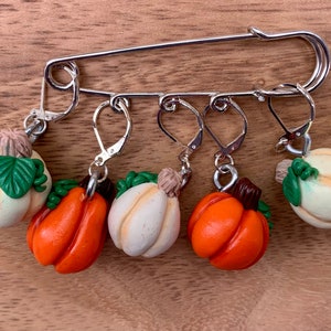 Handmade Pumpkin Stitch Markers: Polymer Clay Crochet Knitting Accessory