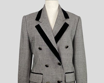 Vintage Houndstooth Blazer, Wool Blazer, Double Breasted Tailored Blazer