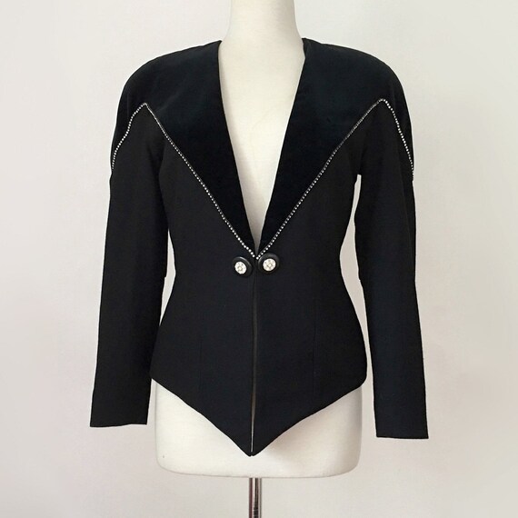 80s New Wave Blazer, Black Velvet Rhinestone Blaze