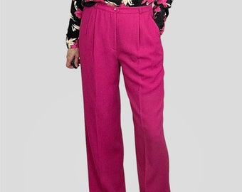 Vintage Louis Feraud Pants, High Waist Trousers,  Wool Dress Pants Women, Pink Trousers