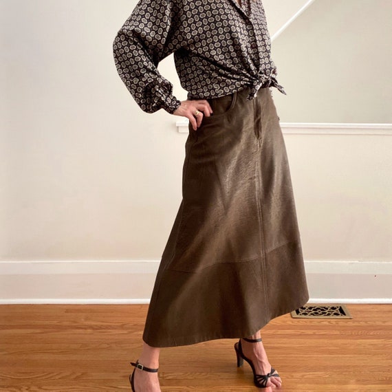 Leather Maxi Skirt, Brown Long Skirt, Pioneer Skir