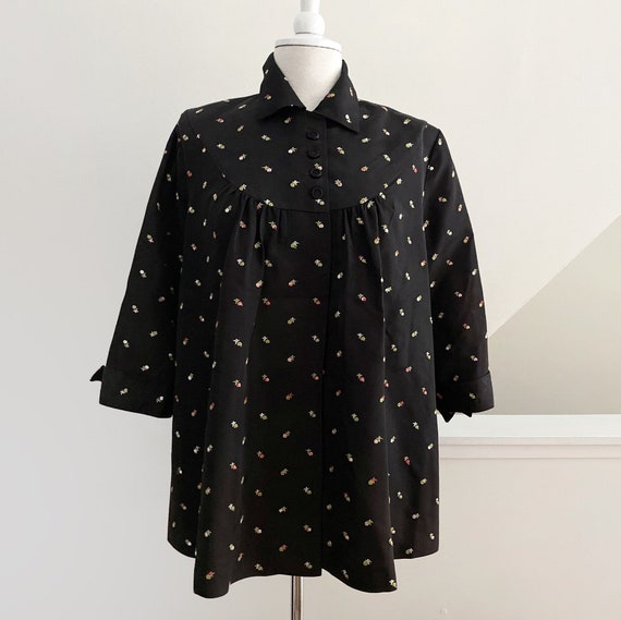 50s Swing Top, Black Taffeta Statement Blouse, Mat