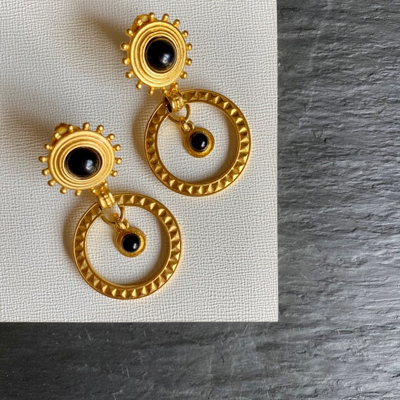 80s Gold Drop Earrings, Large Statement Earrings