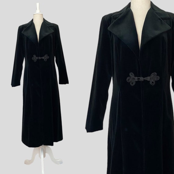 Vintage Long Velvet Coat Black Velvet Coat Full Length Coat Etsy