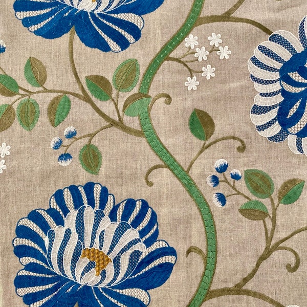 Manuel Canovas Embroidered Panel, Valmy, Linen Viscose, French Designer Fabric