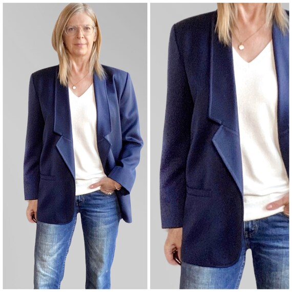 90s Oversized Navy Blazer, Minimalist Wool Blazer… - image 1