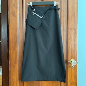 Vintage 90s Sisley Skirt, Black Nylon Skirt, Size S
