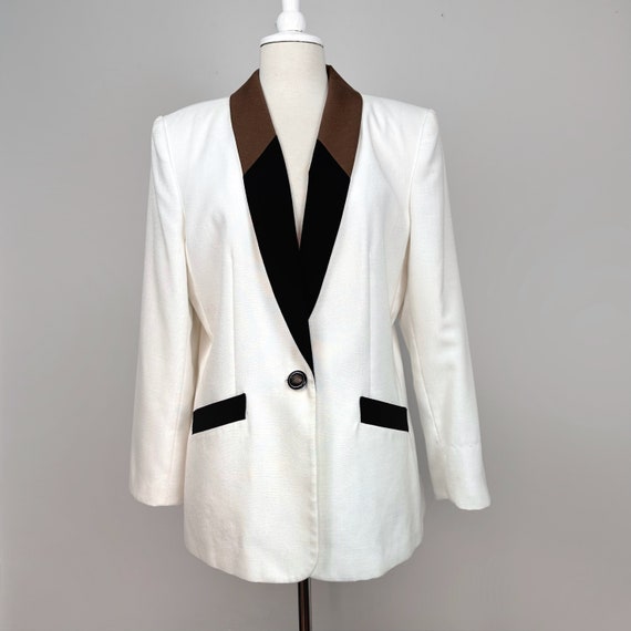 Vintage Summer Blazer, White Blazer, Shawl Collar… - image 9