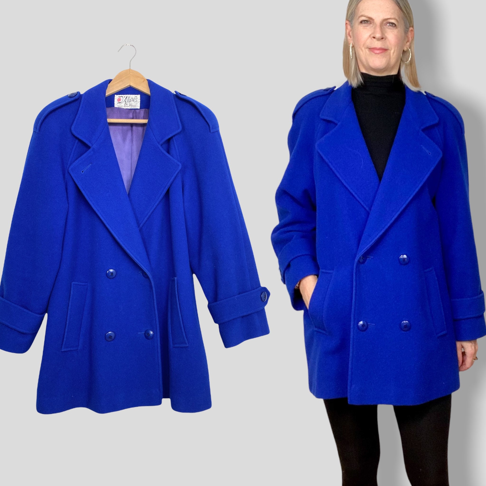 80s Wool Peacoat Royal Blue Double 